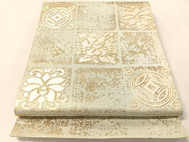 平和屋着物●西陣　川島織物　太鼓柄袋帯　駒刺繍　市松花文　金糸　三越扱い　正絹　逸品　CABM9191vp
