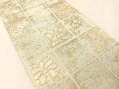 平和屋着物●西陣　川島織物　太鼓柄袋帯　駒刺繍　市松花文　金糸　三越扱い　正絹　逸品　CABM9191vp