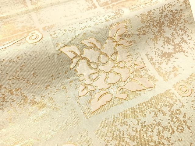 平和屋着物●西陣　川島織物　太鼓柄袋帯　駒刺繍　市松花文　金糸　三越扱い　正絹　逸品　CABM9191vp