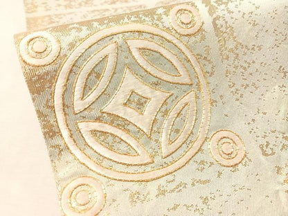 平和屋着物●西陣　川島織物　太鼓柄袋帯　駒刺繍　市松花文　金糸　三越扱い　正絹　逸品　CABM9191vp