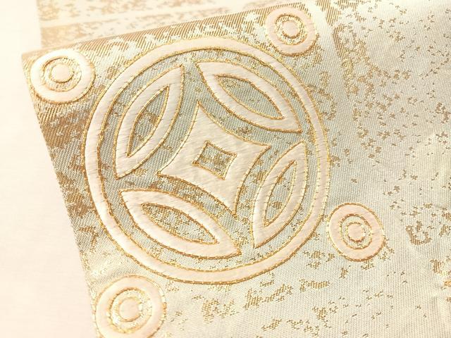 平和屋着物●西陣　川島織物　太鼓柄袋帯　駒刺繍　市松花文　金糸　三越扱い　正絹　逸品　CABM9191vp