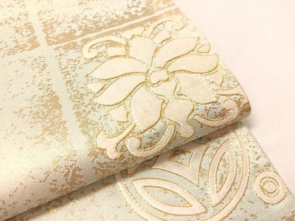 平和屋着物●西陣　川島織物　太鼓柄袋帯　駒刺繍　市松花文　金糸　三越扱い　正絹　逸品　CABM9191vp