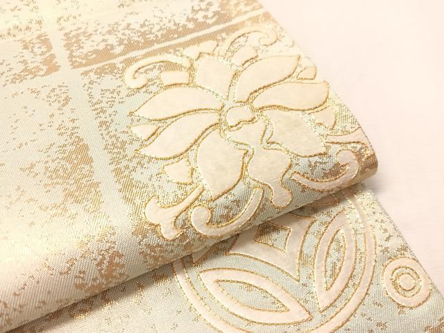 平和屋着物●西陣　川島織物　太鼓柄袋帯　駒刺繍　市松花文　金糸　三越扱い　正絹　逸品　CABM9191vp