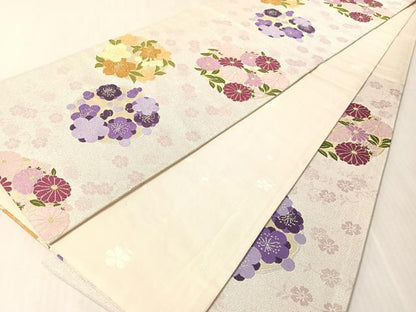 平和屋着物●六通柄袋帯　花丸文　銀糸　正絹　逸品　CABM9195vp