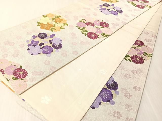 平和屋着物●六通柄袋帯　花丸文　銀糸　正絹　逸品　CABM9195vp