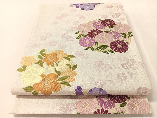 平和屋着物●六通柄袋帯　花丸文　銀糸　正絹　逸品　CABM9195vp