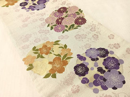 平和屋着物●六通柄袋帯　花丸文　銀糸　正絹　逸品　CABM9195vp
