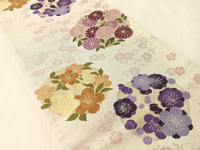 平和屋着物●六通柄袋帯　花丸文　銀糸　正絹　逸品　CABM9195vp