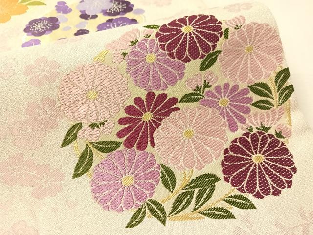 平和屋着物●六通柄袋帯　花丸文　銀糸　正絹　逸品　CABM9195vp