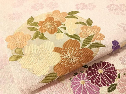 平和屋着物●六通柄袋帯　花丸文　銀糸　正絹　逸品　CABM9195vp