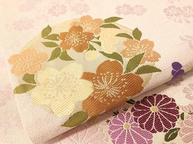 平和屋着物●六通柄袋帯　花丸文　銀糸　正絹　逸品　CABM9195vp