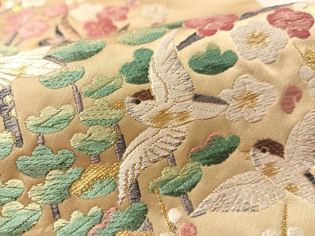 平和屋着物●六通柄袋帯　唐織　飛鳥松梅文　金糸　正絹　逸品　CABM9197vp