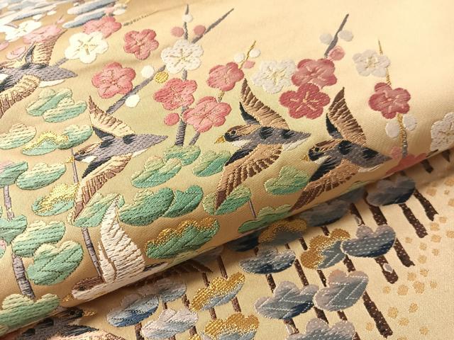 平和屋着物●六通柄袋帯　唐織　飛鳥松梅文　金糸　正絹　逸品　CABM9197vp