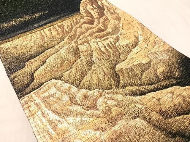 平和屋着物●太鼓柄袋帯　グランドキャニオン　ラメ糸　黒地　金彩　正絹　逸品　未使用　CABM9199vp