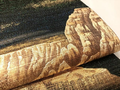 平和屋着物●太鼓柄袋帯　グランドキャニオン　ラメ糸　黒地　金彩　正絹　逸品　未使用　CABM9199vp