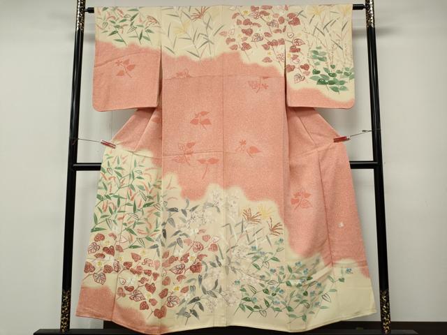 平和屋着物●人間国宝・羽田登喜男　訪問着　草花文　正絹　逸品　CABM9201ut