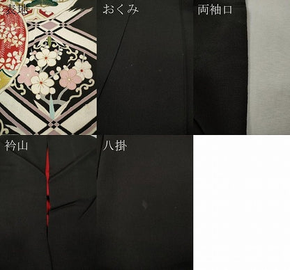 平和屋着物●アンティーク　大正ロマン　黒留袖　花鳥文　金彩　正絹　逸品　CABM9203ut
