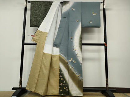 平和屋着物●訪問着　舞蝶枝花文　暈し染め　金銀彩　正絹　逸品　CABM9205ut