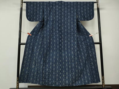 平和屋着物●久留米絣　単衣　麻の葉文様　綿　逸品　CABM9211ut