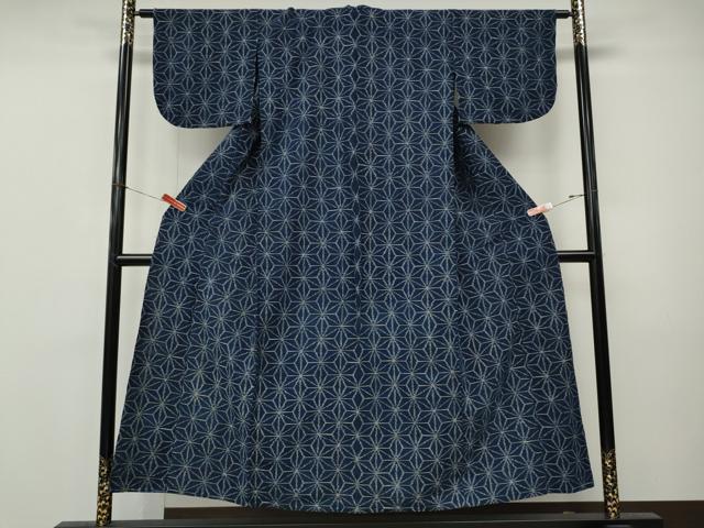 平和屋着物●久留米絣　単衣　麻の葉文様　綿　逸品　CABM9211ut