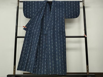 平和屋着物●久留米絣　単衣　麻の葉文様　綿　逸品　CABM9211ut