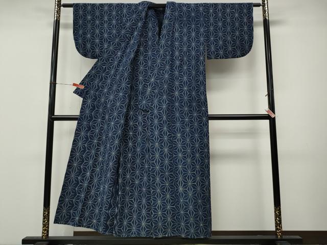 平和屋着物●久留米絣　単衣　麻の葉文様　綿　逸品　CABM9211ut