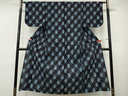 平和屋着物●久留米絣　単衣　菱吉祥文　綿　逸品　CABM9213ut