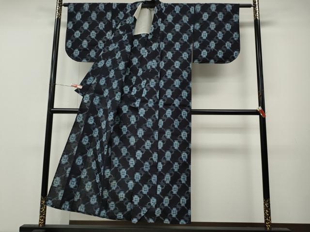 平和屋着物●久留米絣　単衣　菱吉祥文　綿　逸品　CABM9213ut