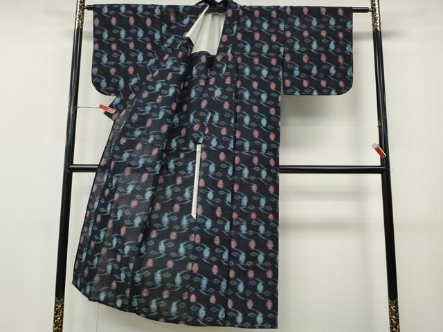 平和屋着物●久留米絣　単衣　草花文　綿　逸品　CABM9214ut