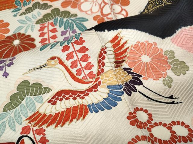 平和屋着物●豪華振袖　駒刺繍　絞り　飛鶴御所車花文　正絹　逸品　CABM9217ut