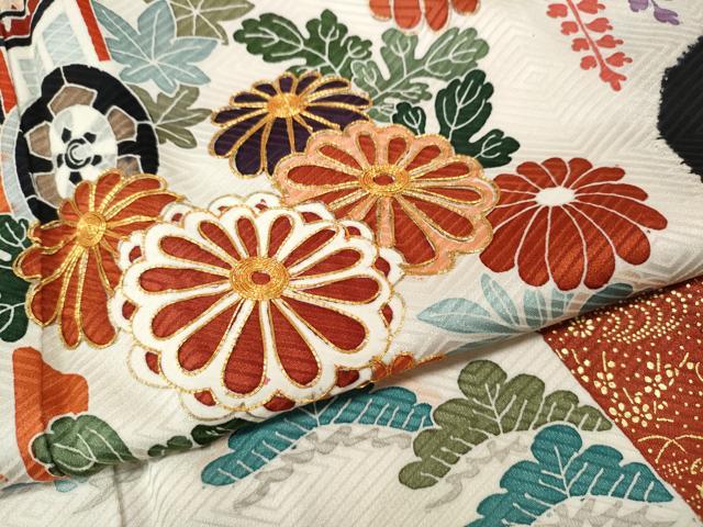 平和屋着物●豪華振袖　駒刺繍　絞り　飛鶴御所車花文　正絹　逸品　CABM9217ut