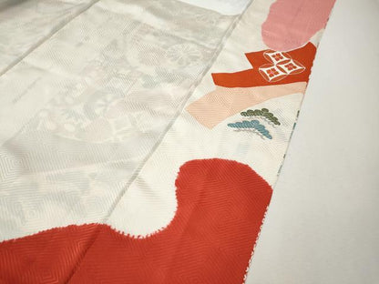 平和屋着物●豪華振袖　駒刺繍　絞り　飛鶴御所車花文　正絹　逸品　CABM9217ut