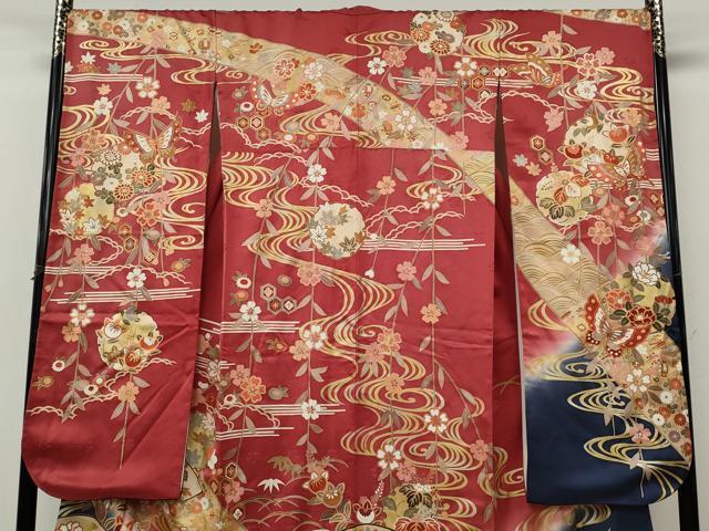 平和屋着物●豪華振袖　駒刺繍　地紙鴛鴦花文　暈し染め　金彩　正絹　逸品　CABM9218ut