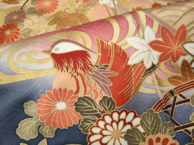 平和屋着物●豪華振袖　駒刺繍　地紙鴛鴦花文　暈し染め　金彩　正絹　逸品　CABM9218ut