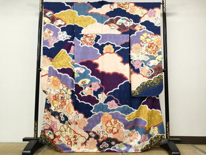 平和屋着物●豪華振袖　雲重ね花文　金彩　正絹　逸品　未使用　CABM9220ut