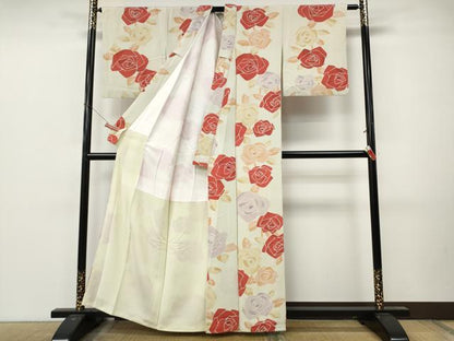 平和屋着物●上質な小紋　薔薇　正絹　逸品　CABM9224ut