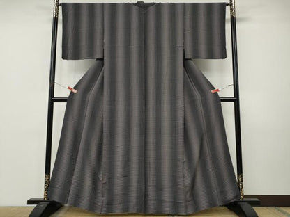 平和屋着物●上質な小紋　幾何学文　黒地　正絹　逸品　CABM9225ut