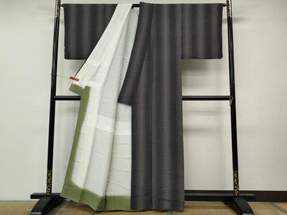 平和屋着物●上質な小紋　幾何学文　黒地　正絹　逸品　CABM9225ut
