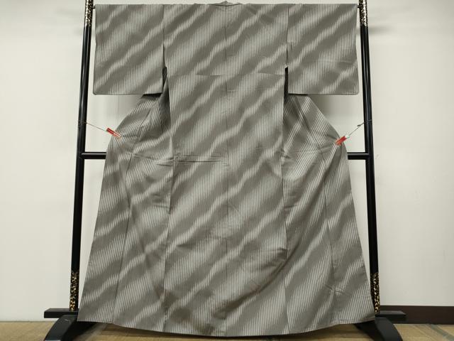 平和屋着物●上質な紬　斜線文　正絹　逸品　CABM9250ut