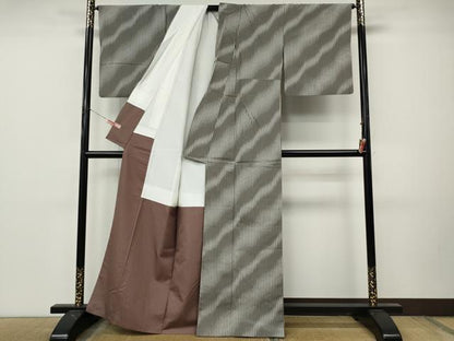 平和屋着物●上質な紬　斜線文　正絹　逸品　CABM9250ut