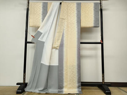 平和屋着物●上質な小紋　舞葉地紋　暈し染め　ロング丈　正絹　逸品　CABM9252ut