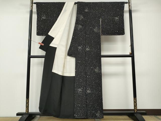 平和屋着物●上質な小紋　霞文　黒地　正絹　逸品　CABM9253ut