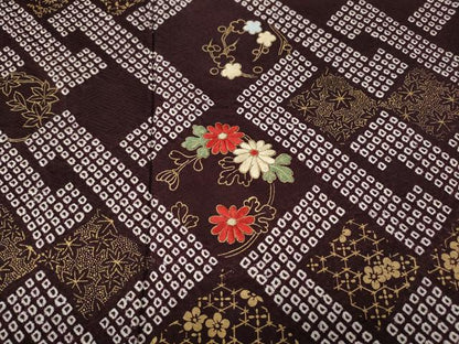 平和屋着物▼訪問着　絞り　刺繍　草花文　金彩　正絹　逸品　CABM9258ut