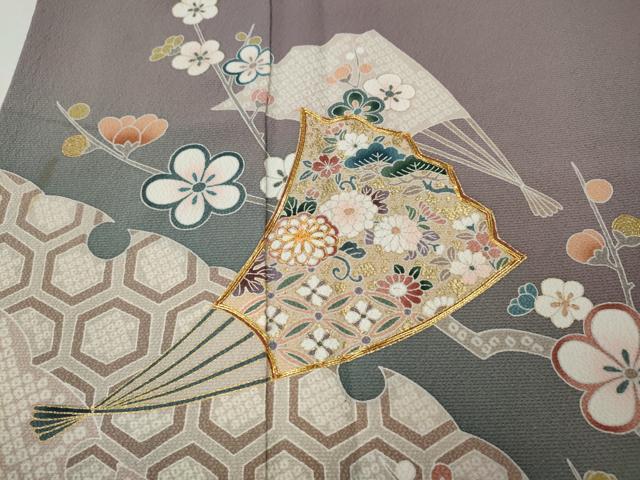 平和屋着物●訪問着　駒刺繍　扇面草花文　暈し染め　金彩　正絹　逸品　CABM9259ut