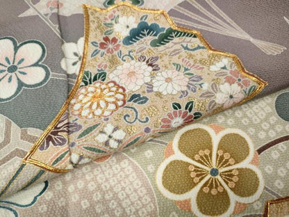 平和屋着物●訪問着　駒刺繍　扇面草花文　暈し染め　金彩　正絹　逸品　CABM9259ut