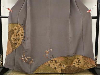 平和屋着物●訪問着　刺繍　草花文　鬼しぼ縮緬　正絹　逸品　CABM9263ut