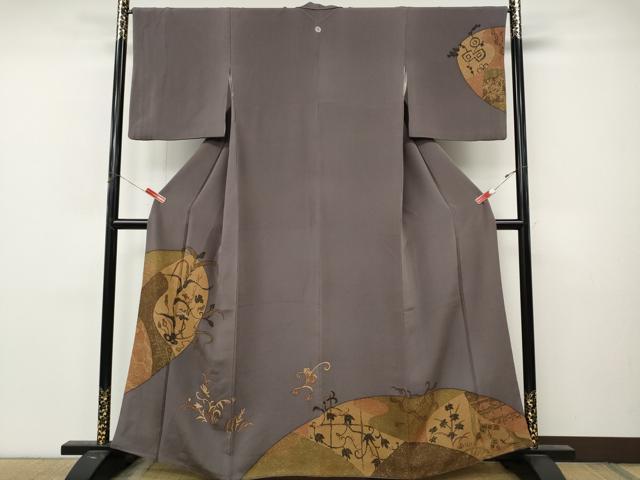 平和屋着物●訪問着　刺繍　草花文　鬼しぼ縮緬　正絹　逸品　CABM9263ut