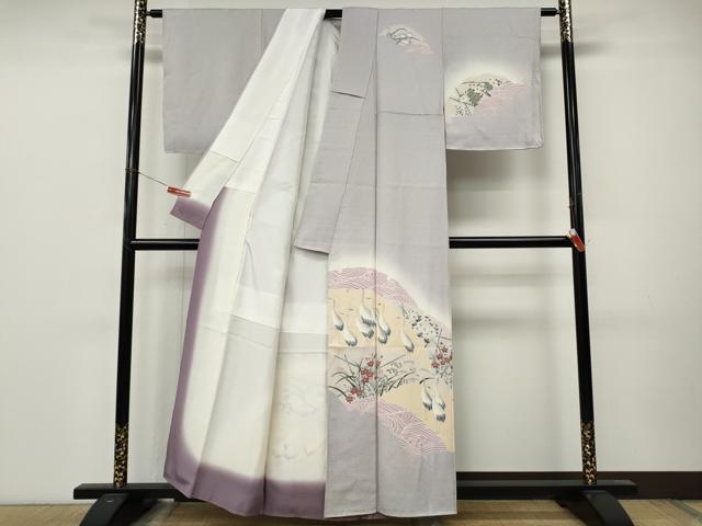 平和屋着物●訪問着　群鶴　雪輪草花文　正絹　逸品　未使用　CABM9268ut