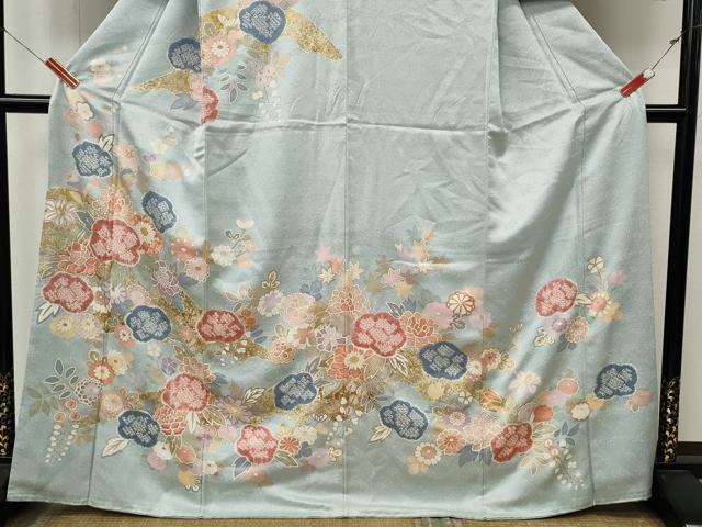 平和屋着物●訪問着　駒刺繍　絞り　草花文　金彩　正絹　逸品　CABM9269ut