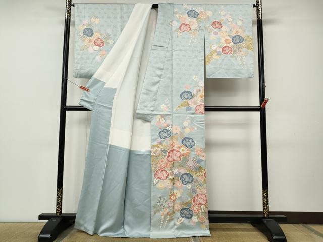 平和屋着物●訪問着　駒刺繍　絞り　草花文　金彩　正絹　逸品　CABM9269ut